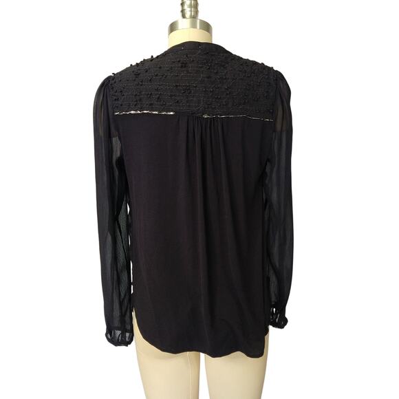 Anthropologie Tiny Paix Split Neck Embroidered Top Size S Navy Blue Long Sleeve - Picture 6 of 8